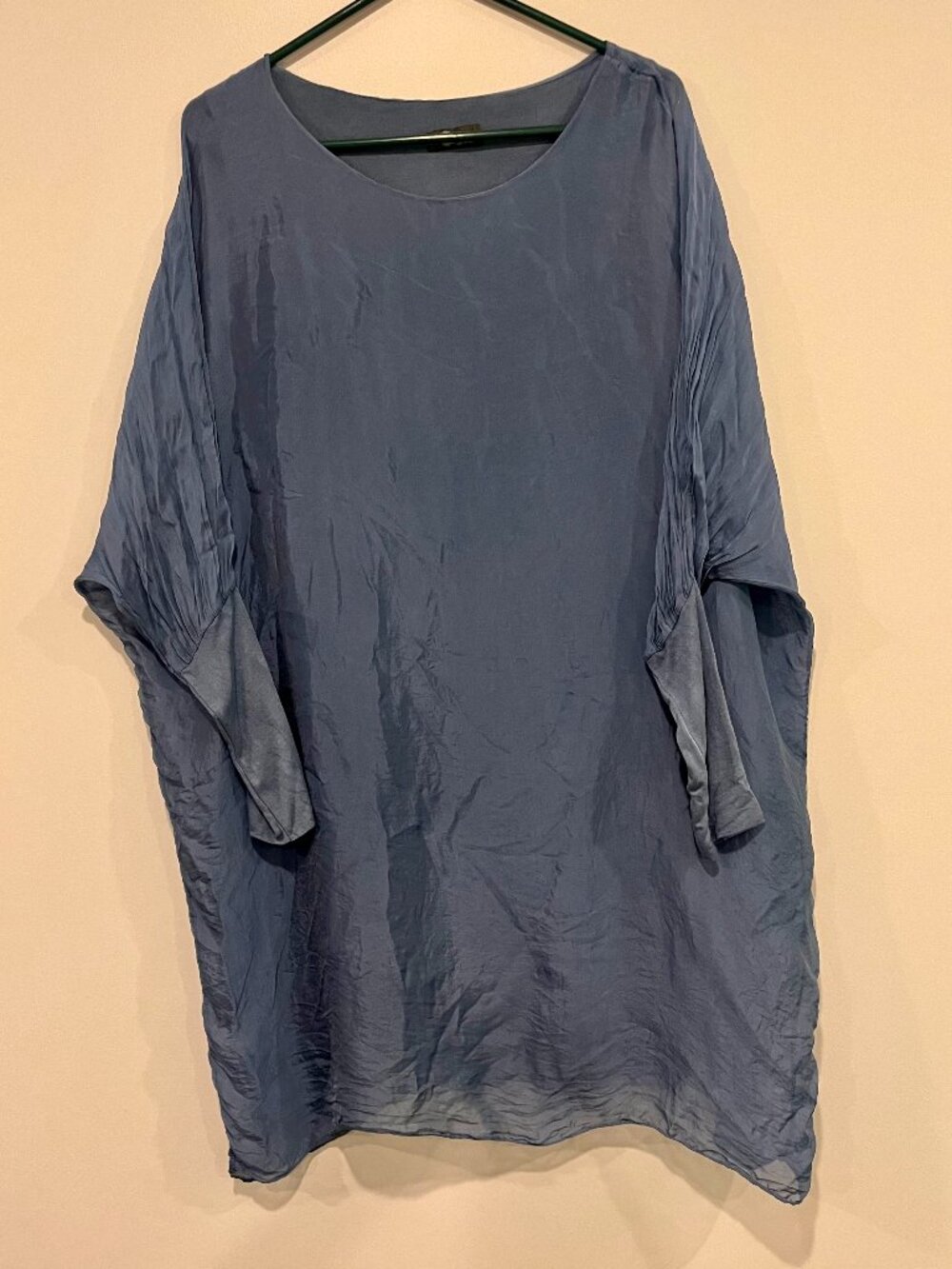 M Made in Italy XS Blue Silk Blend Tunic Dress Dolman Sleeve Lagenlook
